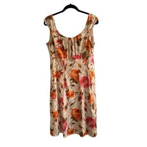 London Times Women's Pleated Floral Fit and Flare  Dress Size M White Multi